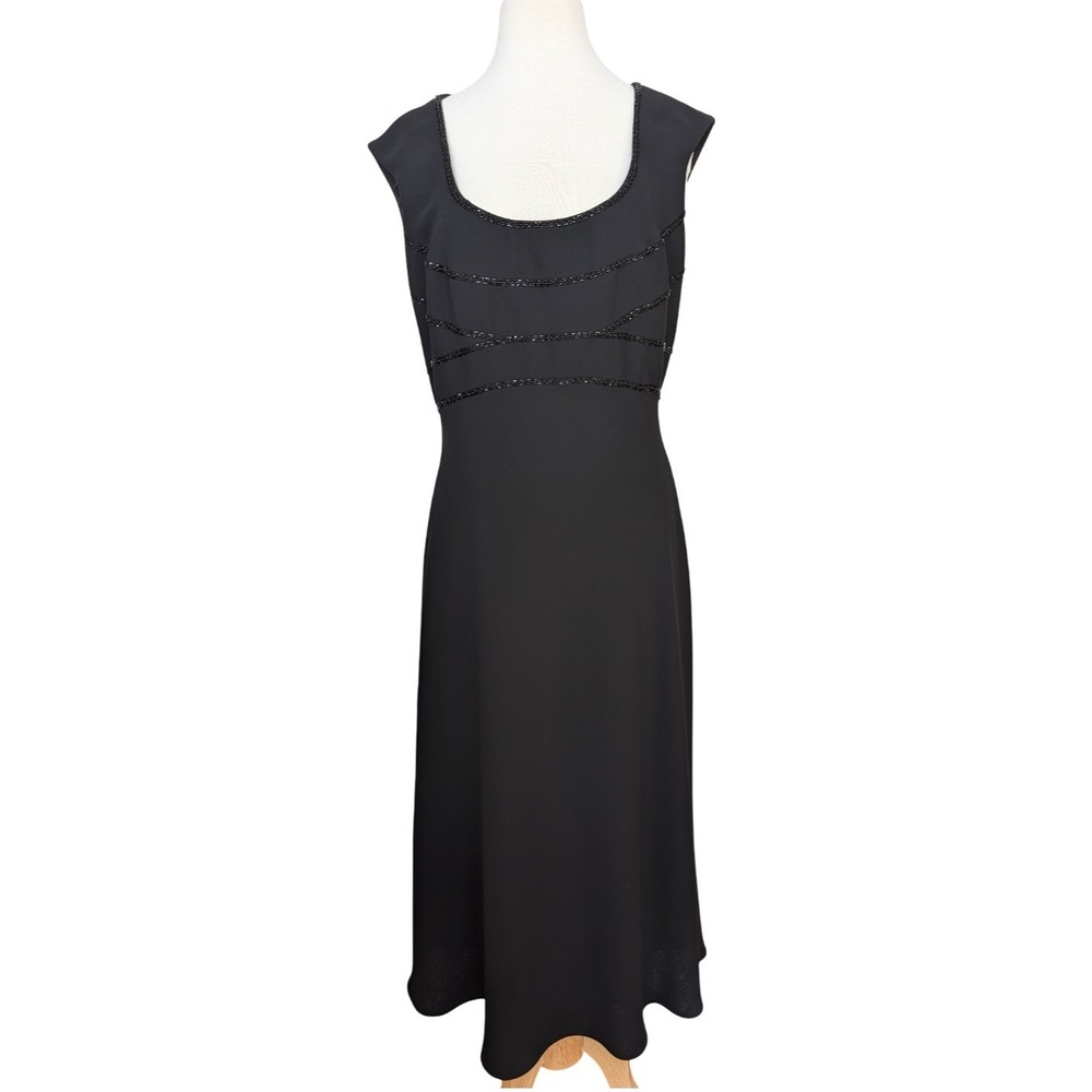 Jones New York Black Dress Beaded‎ Bodice Midi Sleeveless Size 14